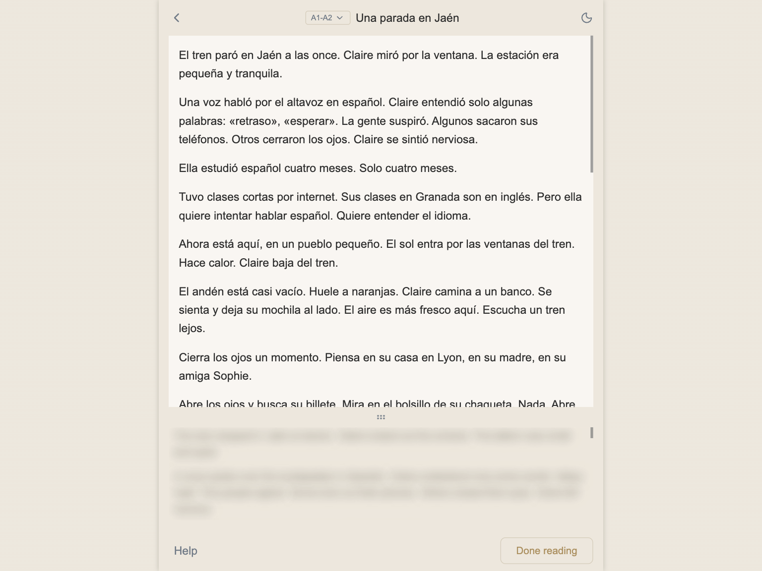 SplitRead Reader — bilingual story with blurred translation